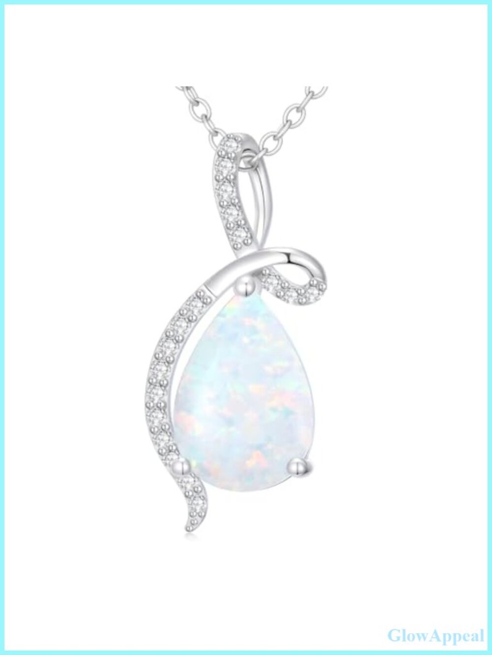 925 Sterling Silver Infinity Teardrop Pendant Necklace with Opal and